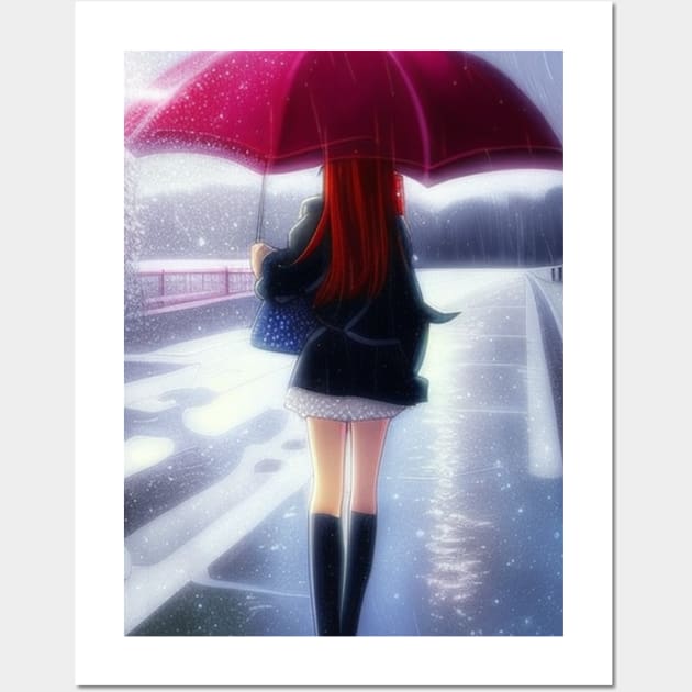 Red umbrella anime girl Wall Art by Laakiiart